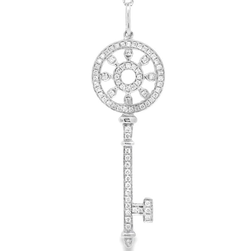 dainty lotus flower ring White Gold Diamond Key Pendant