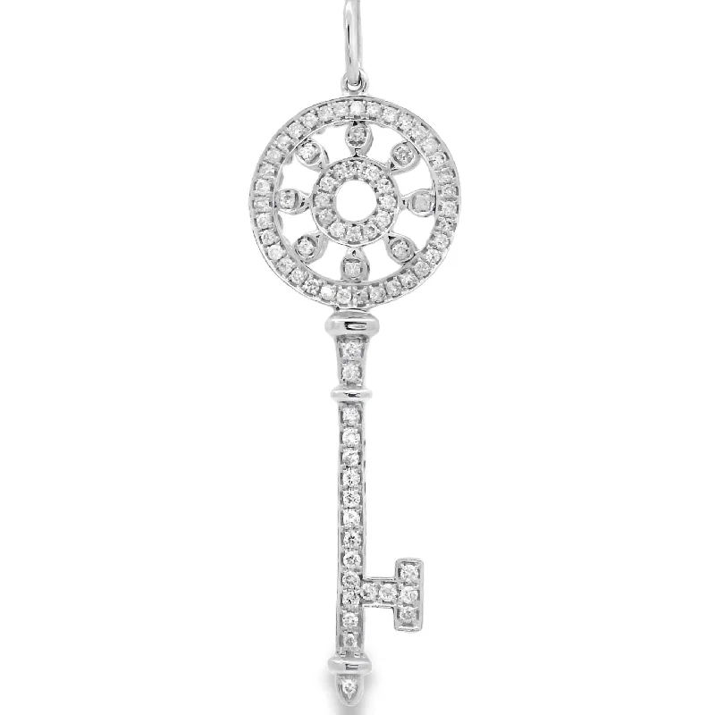 double-layered choker necklace White Gold Diamond Key Pendant