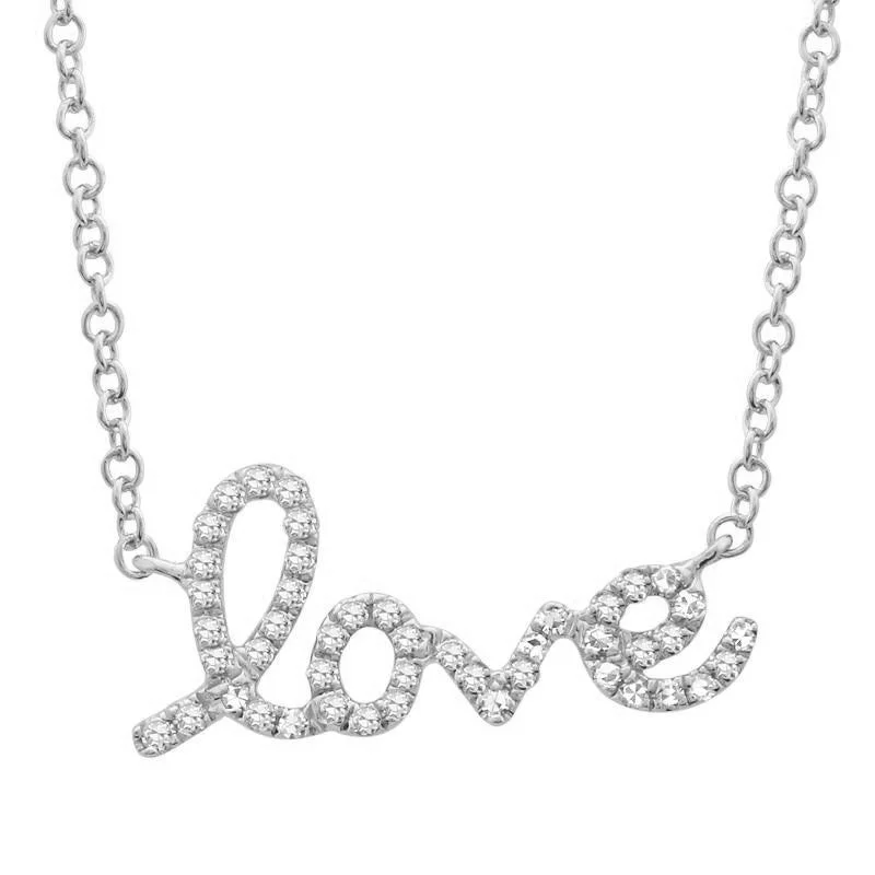 silver moon phase pendant White Gold Diamond "Love" Necklace