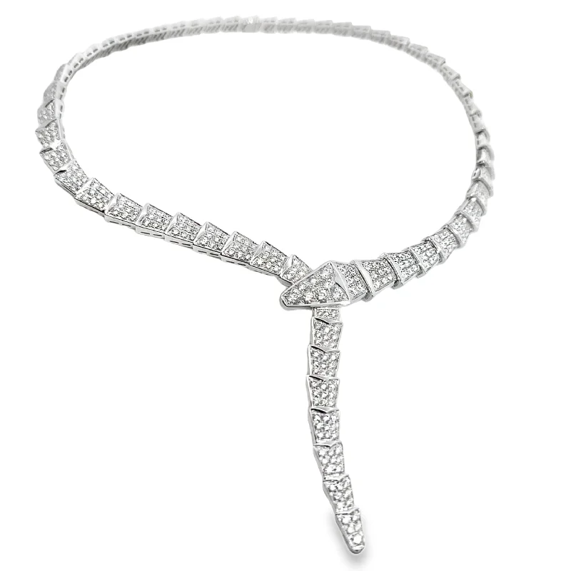 minimalist disc pendant necklace White Gold Diamond Snake Collar Necklace