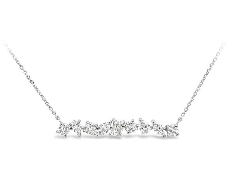 multi-gemstone eternity band White Gold Multi Shape Diamond Bar Necklace