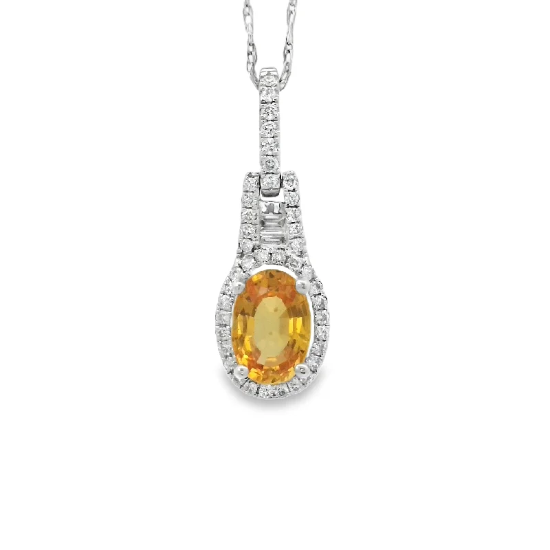 chunky chain necklace trendy White Gold Orange Sapphire and Diamond Halo Pendant