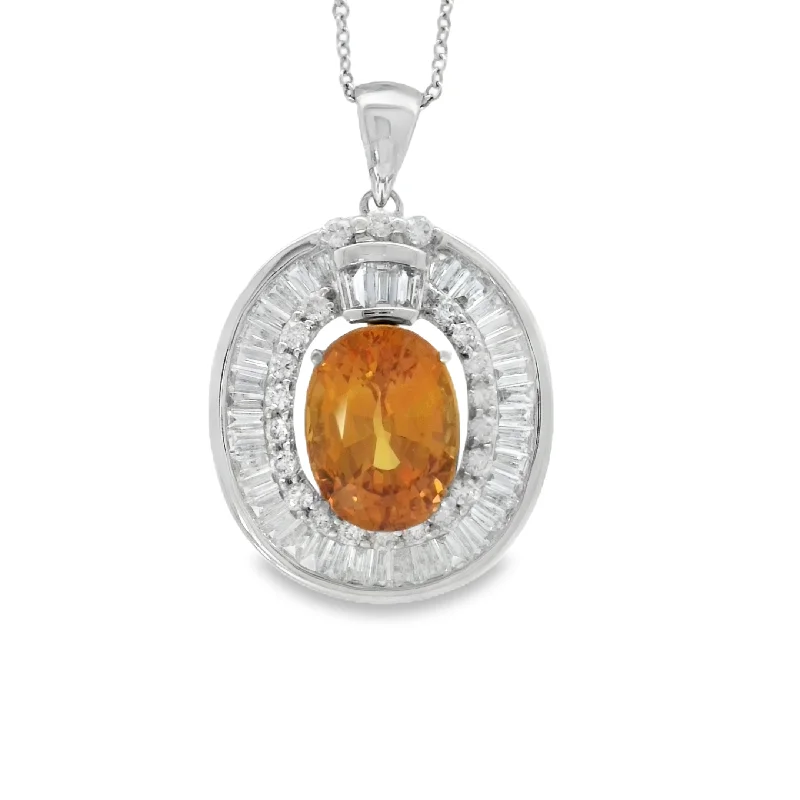amethyst healing crystal necklace White Gold Orange Sapphire and Diamond Halo Pendant