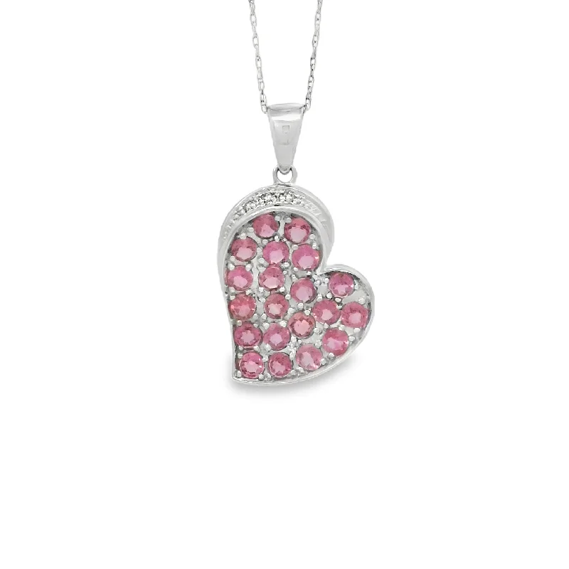 birthstone charm bracelet for mom White Gold Pink Tourmaline and Diamond Heart Pendant birthstone charm bracelet for mom White Gold Pink Tourmaline and Diamond Heart Pendant