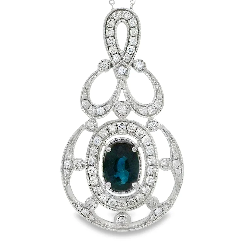 minimalist wedding band set White Gold Sapphire and Diamond Halo Pendant