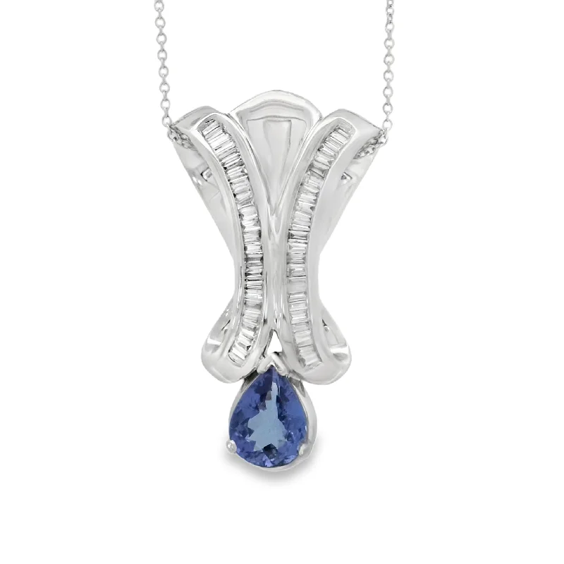 silver-plated bar necklace White Gold Tanzanite and Diamond Slider Pendant