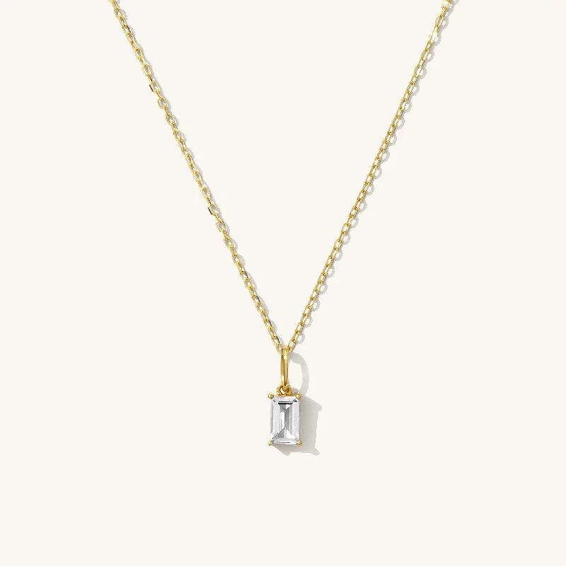 custom nameplate bracelet silver White Topaz Baguette Necklace - 14k Solid Gold