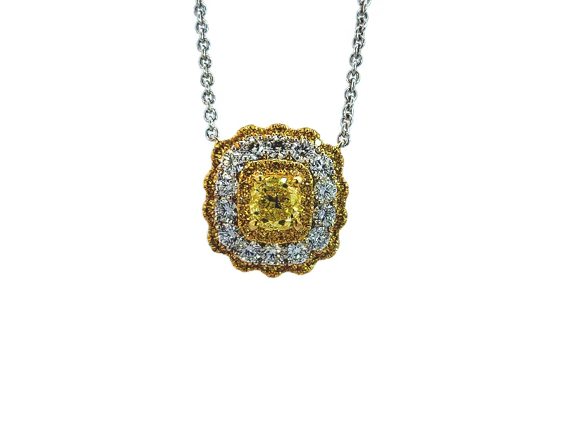 opal cluster ring unique White and Yellow Gold Fancy Yellow Diamond Halo Pendant
