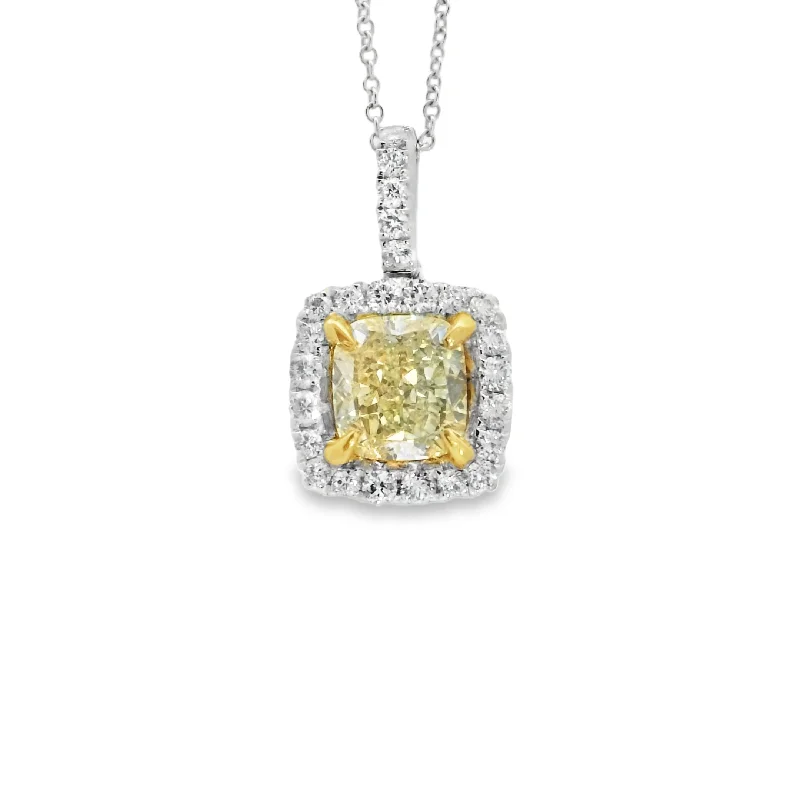 thin gold wire earrings White and Yellow Gold Fancy Yellow Diamond Halo Pendant
