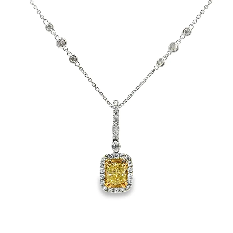 thin silver chain necklace White/Yellow Gold Fancy Yellow Diamond Halo Pendant