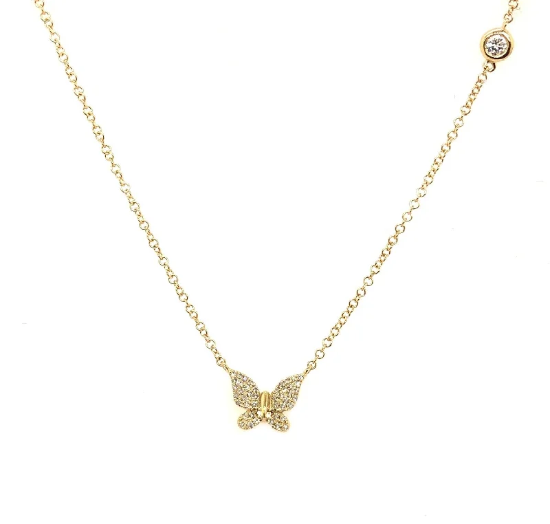 silver wave ring dainty Yellow Gold Diamond Butterfly Necklace