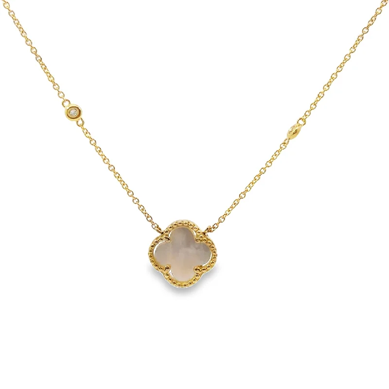 opal and gold earrings Yellow Gold Mother of Pearl and Diamond Fashion Necklace