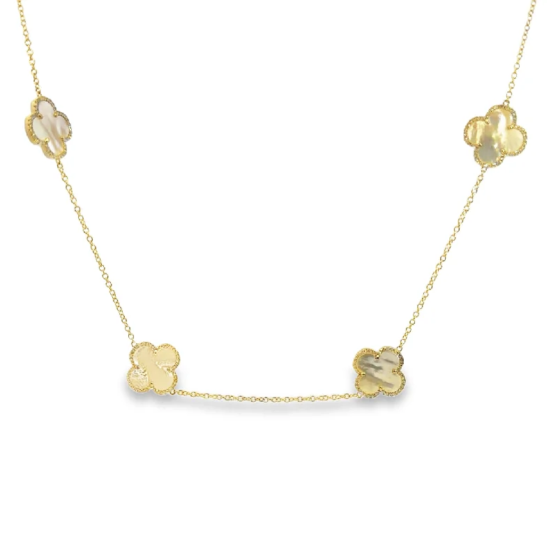 natural amethyst necklace Yellow Gold Mother of Pearl and Diamond Fashion Necklace