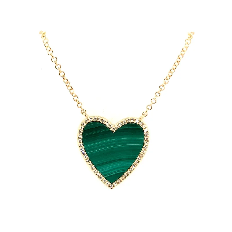 personalized bar necklace silver Yellow Gold Malachite and Diamond Heart Neckalce
