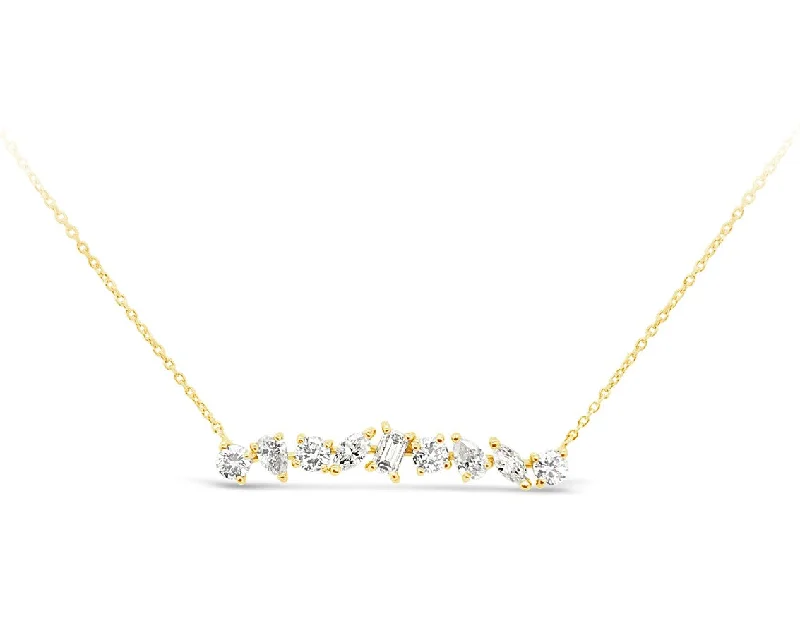 rose gold initial pendant necklace Yellow Gold Multi Shape Diamond Bar Necklace