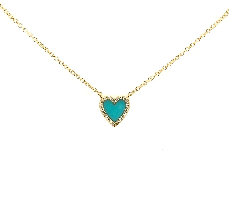 ethical lab-grown diamond ring Yellow Gold Turquoise and Diamond Heart Necklace