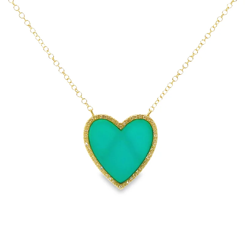 gold choker necklace simple Yellow Gold Turquoise and Diamond Heart Necklace